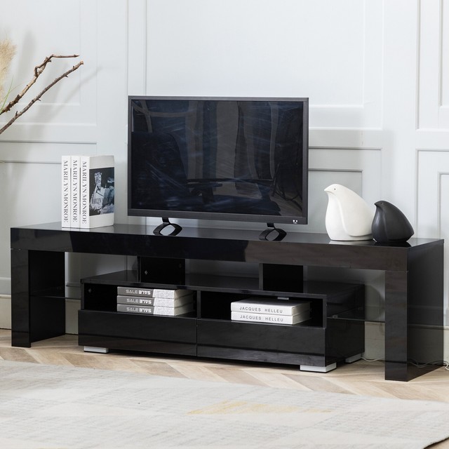 Metro Black High Gloss Modern Glass Tv Stand 110 Cm For Sale