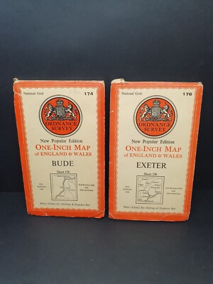 fOur71 - set of 2 Ordnance Survey New Popular Edition National Grid Maps -