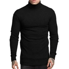 New Casual Men's Fashionable Solid Color High Neck Fried Dough Twist Stripe Knit