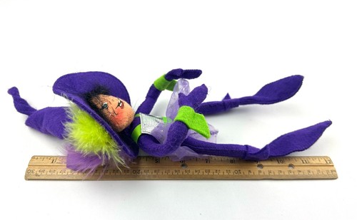 Vtg 2009 Annalee Purple Witch Elf Halloween Feathers Stars Posing Arms/Legs 14" - Picture 6 of 7