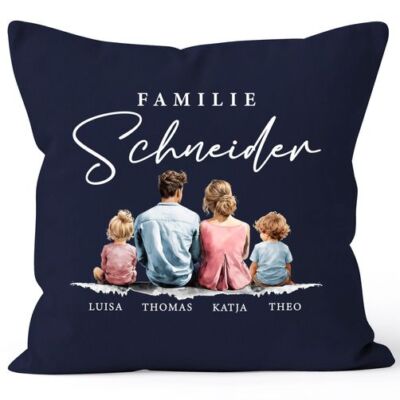 Cushion Cover Family Personalised With Name Characters Parents Kids Pets