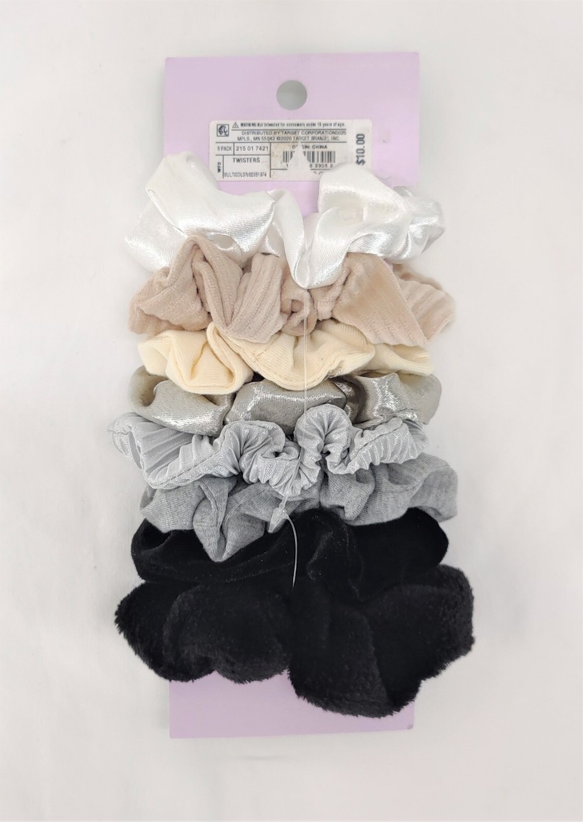 Wild Fable Multi-Fabric Hair Twister Set 8pc black white silver