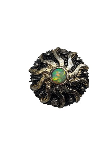 Sterling Silver Opal Double Sided Slider Pendant Sunburst Pattern 925 2 Gems - 第 9/12 張圖片