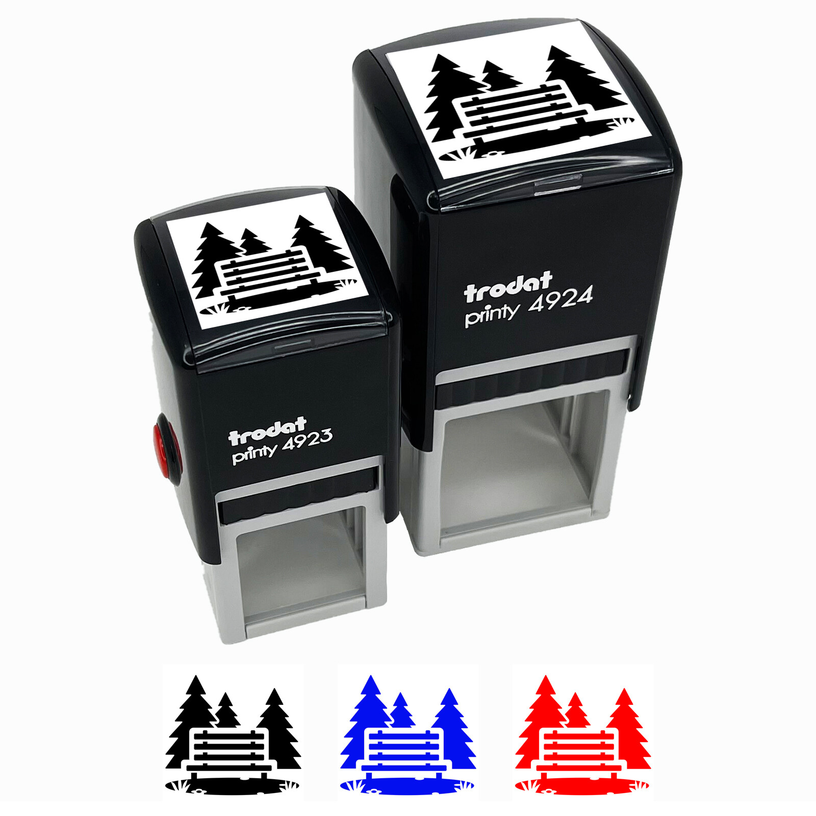 National Park Bench Pine Trees Grass Self-Inking Rubber Stamp