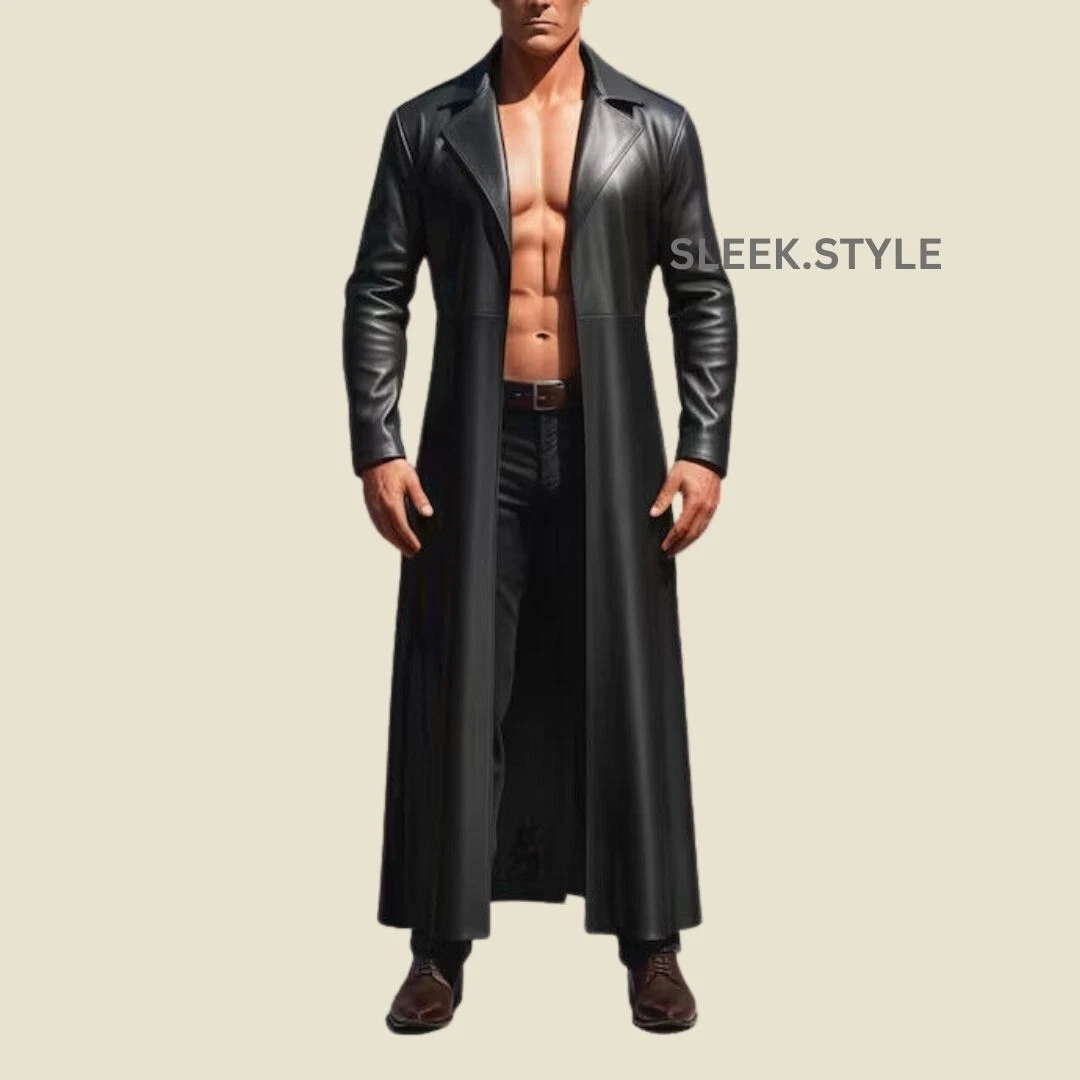 Mens Leather Trench Coat Overcoat Classic Soft Jacket Lambskin Luxurious Winter