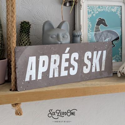 APRES SKI grau Blechschild Man Cave Bar Vintage Wandrelief Lodge Apline Urlaub
