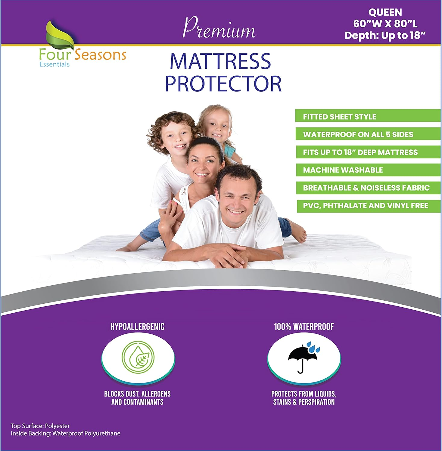 Queen Size Waterproof Mattress Protector - Fitted Sheet Mattress Cover with Deep
