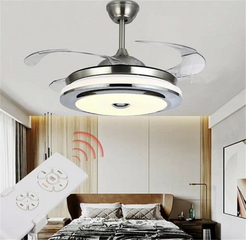 36" Modern LED Chandelier 3-Color Change Remote Retractable Ceiling Fan Lighting