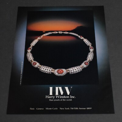 1982 Print Ad Harry Winston Inc Rare Jewels of the World Diamond Necklace Art HW