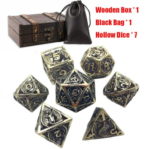 Bronze Dragon Hollow Metal Dice Set Role Polyhedral Dice Playing Toy +Box +Bag - Afbeelding 1 van 4
