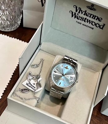 VIVIENNE Crystal Blue Quartz Watch Bracelet Set Stainless Steel Strap