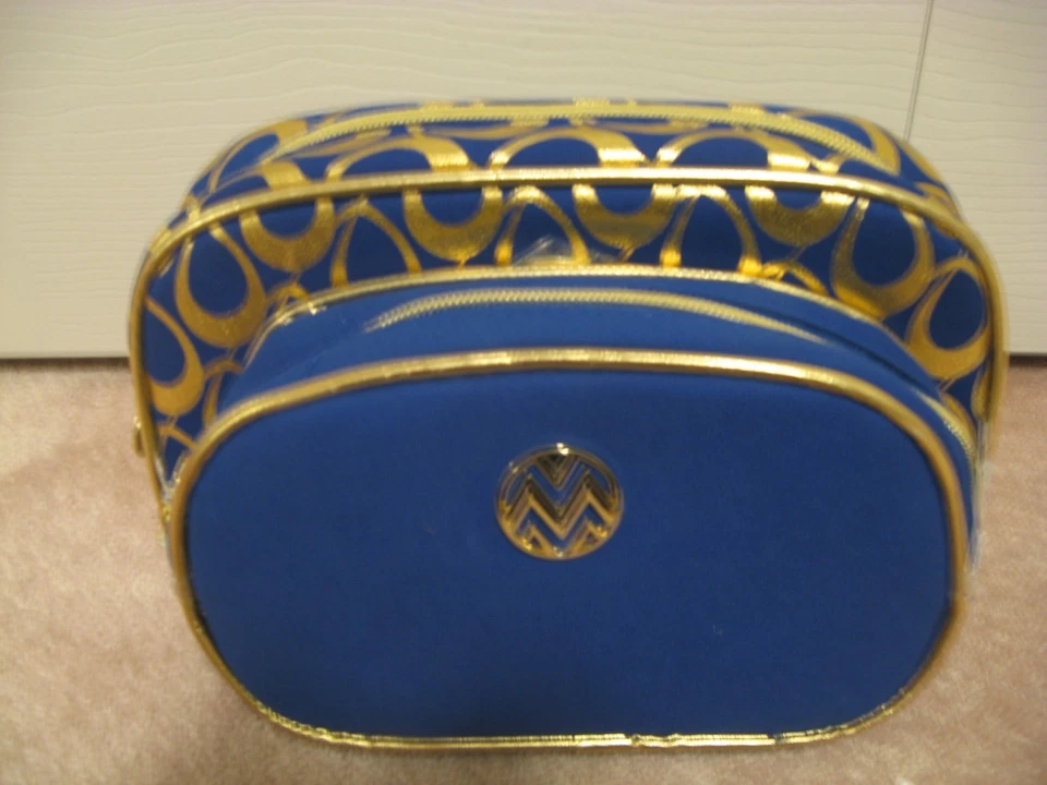 MACBETH COLLECTION BOLSA DE MAQUILLAJE CONJUNTO DÚO * DANIELLE Creations * AZUL Y DORADO * NUEVO CON ETIQUETAS Foto 3 de 4