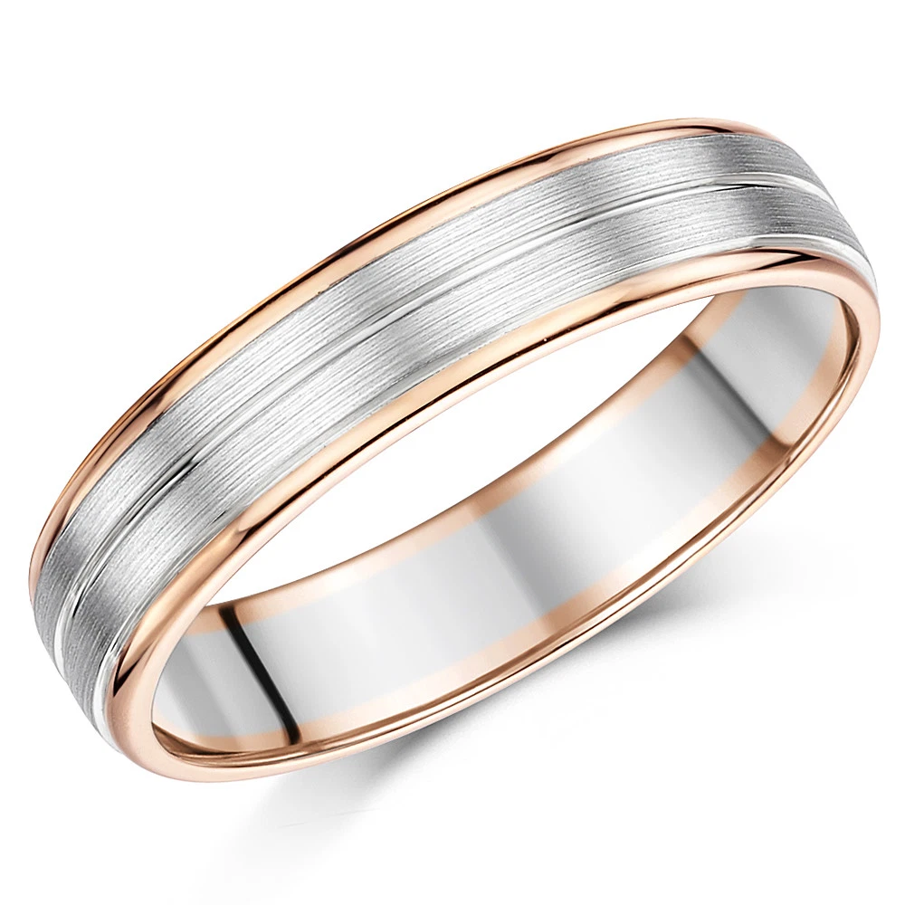 His & Hers Anillo De Boda En Paladio 5&7mm Y Oro Rosa 9ct