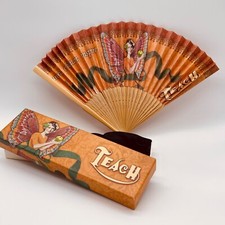 Vintage Bamboo Paper Chinese Folding Fan Says Teach W Gift Box Butterfly Teacher