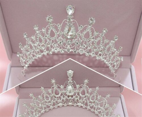 Women White Crystal Silver Party Prom Hair Headband Crown Tiara Necklace Earring - Picture 2 of 12