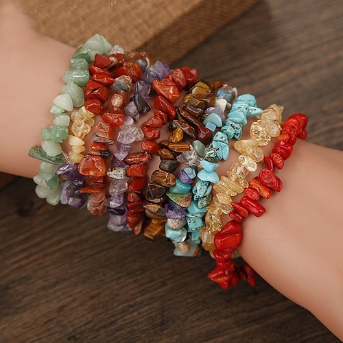 Wholesale Lots 15 Pcs Mix Irregular Natural Gem Stone Stretch Chip Bead Bracelet - Picture 10 of 10