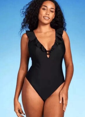 Shade & Shore Ruffle Plunge One Piece Swimsuit Size 24
