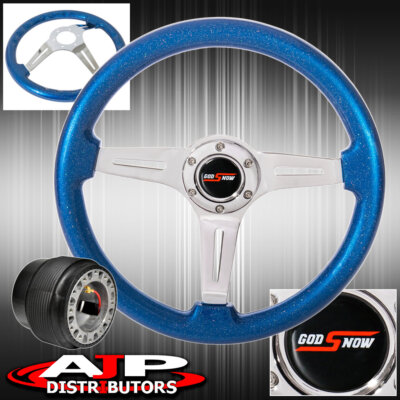 Adapter For 89-05 Eclipse + Metallic Blue Chrome Center Deep Dish Steering Wheel
