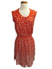 Eliza J Dress Size 2 Orange White  Polka LinedDots Sleeveless Elastic Waist