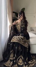 Designer New Heavy Natural Crepe Top Palazzo With Black Dupatta For Engagement