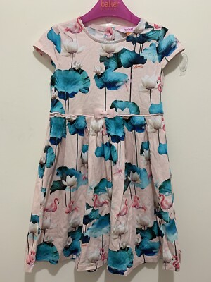 Girls Designer Ted Baker Light Pink Floral Lily Flamingo Print Dress  5-6yrs | eBay