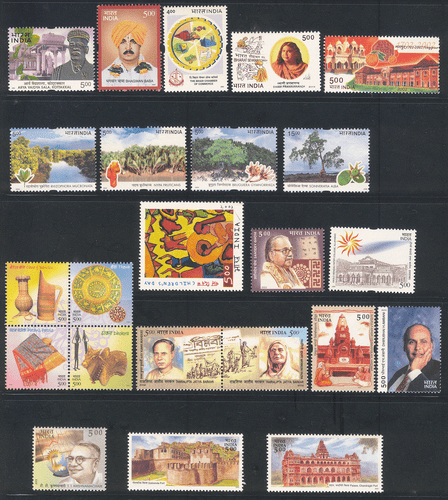India 2002 Confezione Completa Anno Set 54 Francobolli Temi Assortiti MNH - Foto 2 di 3