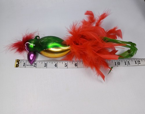 Pappagallo in vetro soffiato uccellino tropicale ornamento albero di Natale con piume - Foto 10 di 11