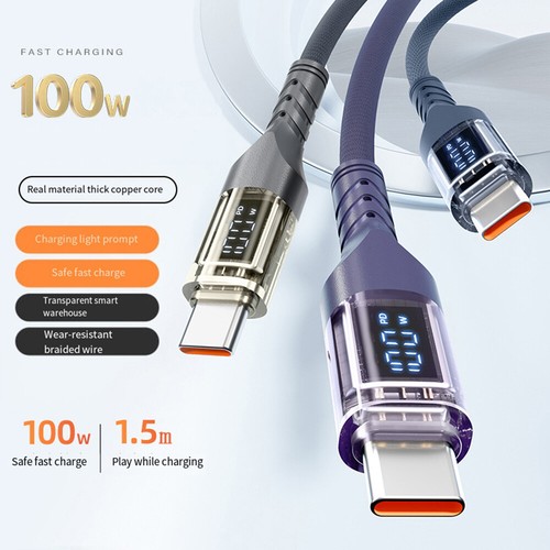 USB C to USB C Cable 100W PD Fast Charging Cord Type-C Charger with LED Display* - Picture 2 of 13