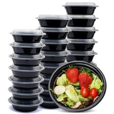 100 Pack Meal Prep 48 oz Microwaveable Food Containers With Dome Lids Black