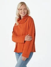 Peace Love World French Terry Turtleneck Sweatshirt Spice Orange New