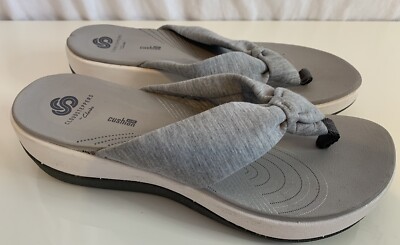 Clarks CloudSteppers Soft Cushion Thong Sandals Slides Blue Gray