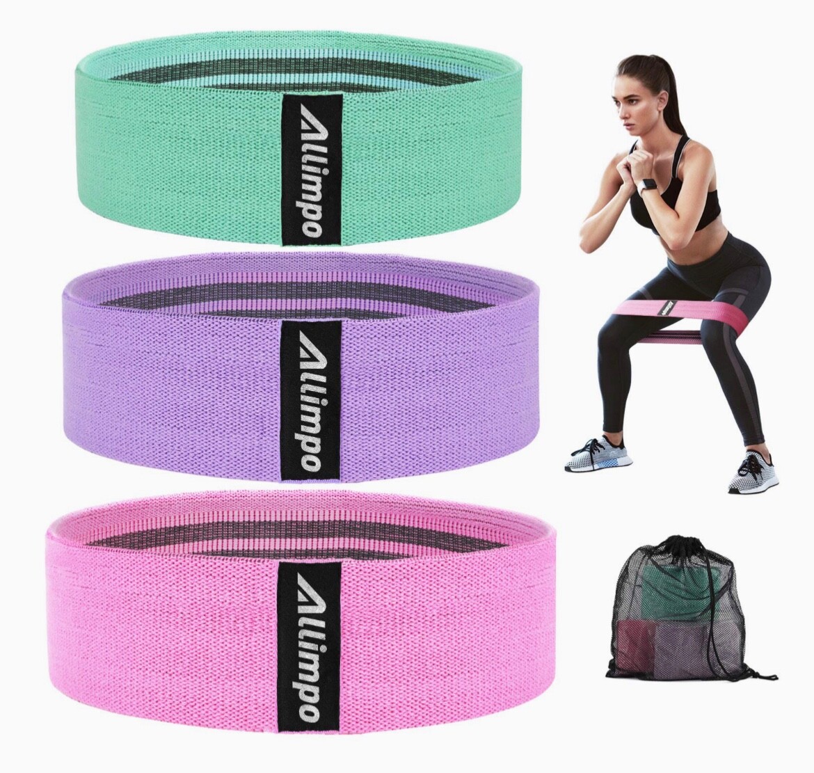 Allimpo Workout Fabric Resistance Bands Yoga Bands Non Slip for
