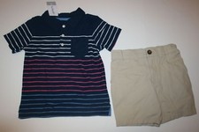 New Carter's 2T 4T Boys 2 Piece Outfit Set Polo Navy Shirt Top  Khaki Shorts
