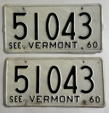 1960 Vermont License Plate PAIR Ford Chevy Impala Buick Dodge Pontiac Tempest