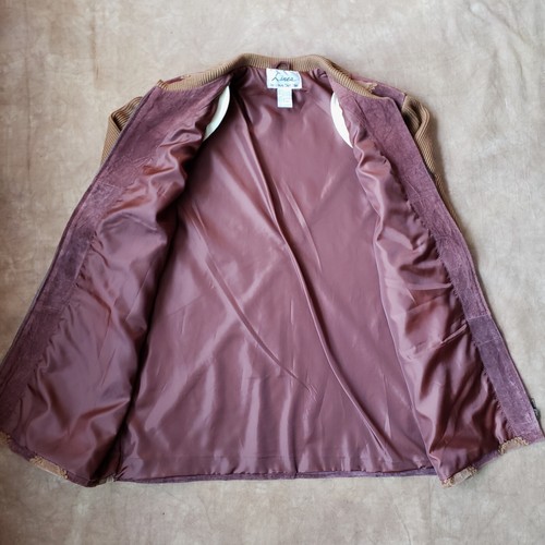 Vintage Linea by Louis Dell Olia Brown Suede Diamond Patchwork Jacket L EUC - Picture 10 of 11