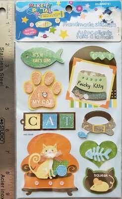 Dimensional Handmade Stickers - Kitty Cat 7¼'' X 5'' Sticker Sheet 