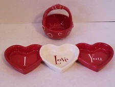 Kohl's Valentine's Day Red Basket & 3-Heart Love Serving Dish - Lot RARE