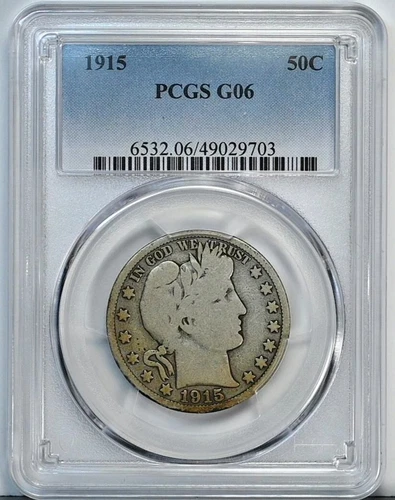 1915 P BARBER Half Dollar G06 PCGS Graded 6532 Silver 50 Cents Nice Coin Good 06