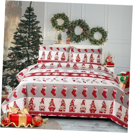 Christmas Bedding Set Size Lightweight Breathable Quilts Bedspread Queen White