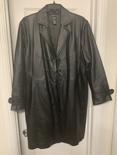 Beautiful New Lady’s Black Leather Coat, By George Woman, 2x