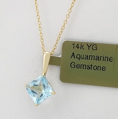 ECHTER 1,18 kt AQUAMARIN ANHÄNGER MASSIV 14k GOLD - kostenlose Zertifikat Bewertung