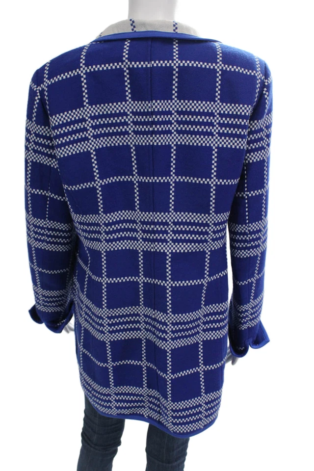 Nina Mclemore Womens Collared Open Front Geometric Print Jacket Blue Size 8 - Image 4 of 4