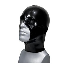 Mens Latex Hood Open Chin Mesh Eyes Rubber Mask for Catsuit Fetish Clubwear