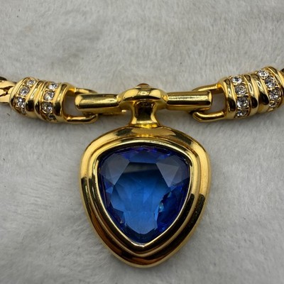 Vintage Swarovski Necklace Gold Tone Blue Sparkle 17 
