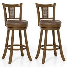 Set of 2 Bar Stools 30" Swivel Bar Chairs with PE Rattan Backrest Footrest