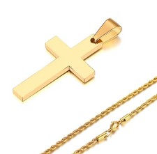 Men Necklace High Quality 316L Stainless Steel Plain Cross Pendant with Chain