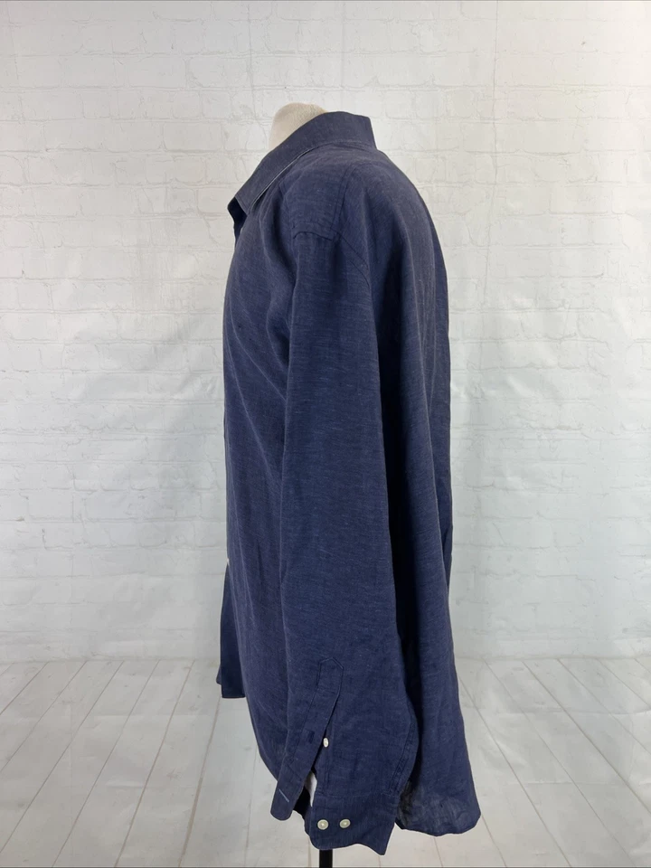 Camisa de vestir Joseph Abboud para hombre azul marino oscuro mezcla de lino liso 2X $118 Foto 4 de 4