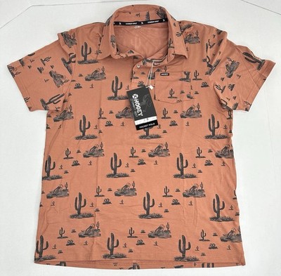New Hooey Cowboy Golf Hot Shot Rust With Cactus Pattern Polo Men s Sz M HP022RU