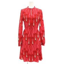 VALENTINO LIPSTICK WAVE PRINTED SILK FLARE DRESS Long Sleeve Total Pattern Used