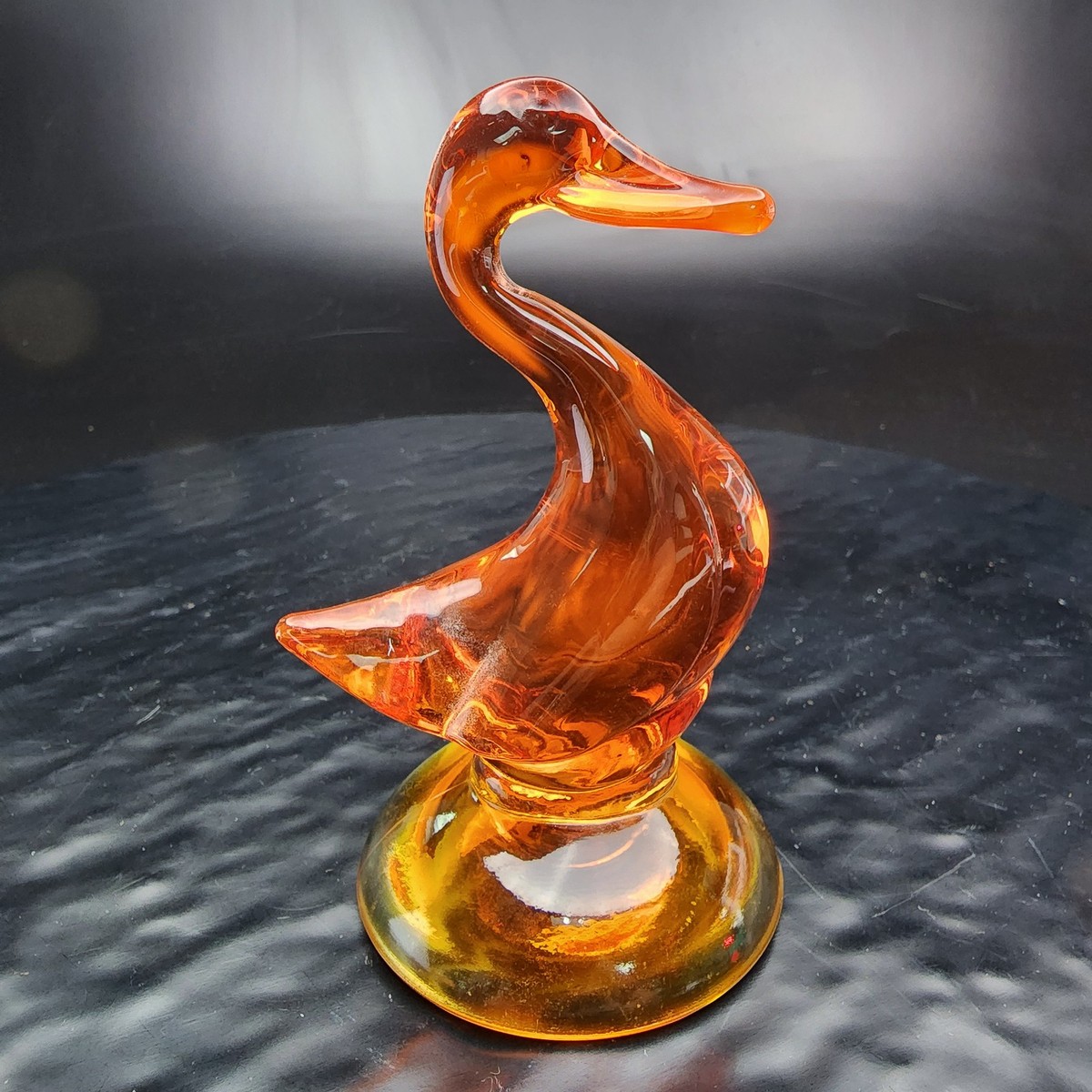 Viking Glass Swan Neck Duck Figurine Persimmon Orange MCM Art